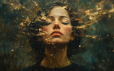 A realistic portrayal capturing the depth of human emotion, reflecting a serene and contemplative state of mind. Perfect for mental health and introspective designs.