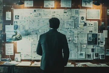 Detective Analyzing Clues on Whiteboard for Crime Investigation Theories and Strategies