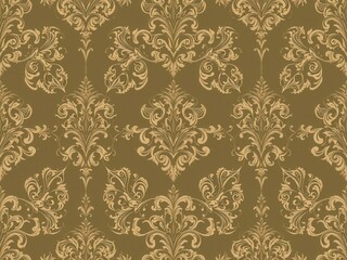 Intricate seamless damask wallpaper pattern in shades of blue and gold, home decor, classical