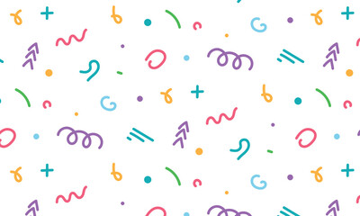 Simple Seamless Memphis Pattern, EPS 10, Colorful, Confetti, Minimalistic Retro Background, Simple Flat Artwork, Vector