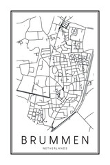 Printable downtown road map poster of the Dutch city of BRUMMEN on solid white background with city name