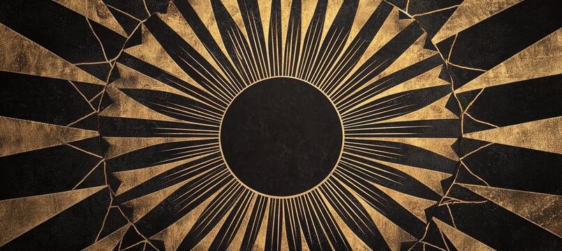 Art Deco Greeting Card Template with Black and Gold Geometric Pattern for Gatsby Themed Events