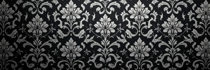 Luxurious black charcoal floral wallpaper design with intricate details and elegant motif, detail, pattern, texture