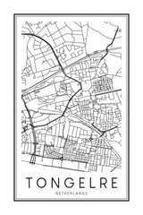 Obraz premium Printable downtown road map poster of the Dutch city of TONGELRE on solid white background with city name