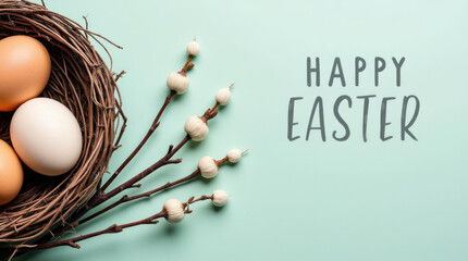 Creative Easter Eggs in a Rustic Nest With Pussy Willow Accents