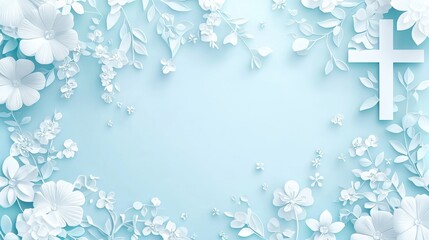 First Communion Greeting Card Template with Floral Accents and Cross Symbols for Custom Messages