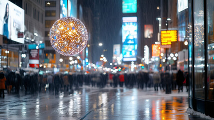 New Year Celebration in Times Square with Countdown Ball Drop