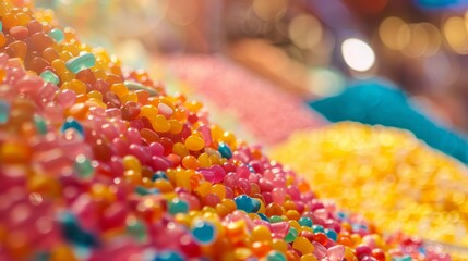 Obraz premium Colorful jelly beans spread across a candy display