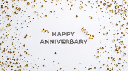 Obraz premium Elegant Minimalist Happy Anniversary Card with Gold Accents and Blank Center for Personal Message