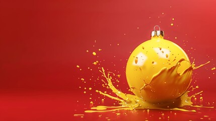 ornament, splash, christmas, holiday, yellow, red, decoration, vibrant, festive, paint, celebration, colours, ball, bright, joyful, background, artistic, concept, merry, season, fun, design, creative,