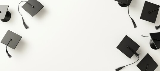 Modern Graduation Card Design with Black Caps and Diplomas for Custom Text