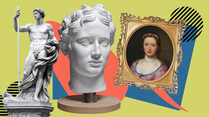 Classical Sculptures and Portrait in a Modern Collage