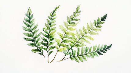 Fototapeta premium Watercolor Fern Painting: Lush Green Leaves on White Background