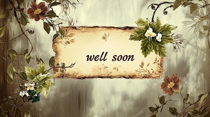 Rustic Get Well Soon Card with Nature-Inspired Floral Design and Blank Center for Personalized Message