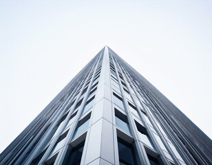 Obraz premium minimalist view from below a modern skyscraper isolated on a clean white background