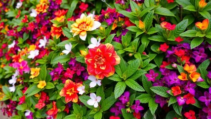 Vibrant purple flower petals and delicate green leaves, fresh, delicate