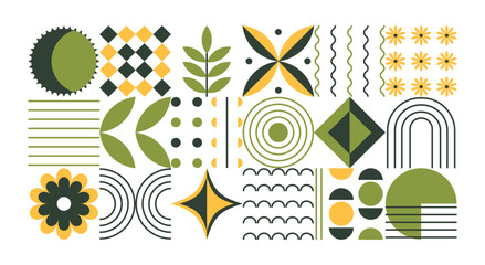 Modern abstract geometric background. Mosaic organic pattern. Fresh yellow-green conceptual collage. Eco-friendly minimalistic vector. Natural organic illustration. Simple shape flat style.