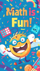 Fototapeta premium Math is Fun! Bright Primary Colors and Animated Calculators for Kids' Quiz App Design