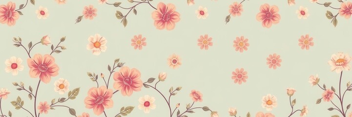 Vintage wallpaper featuring a delicate floral pattern in muted tones, perfect for adding a touch of nostalgia to any space, retro, floral, antique