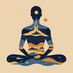 Illustration of a Person in Lotus Position Meditating, Generative AI
