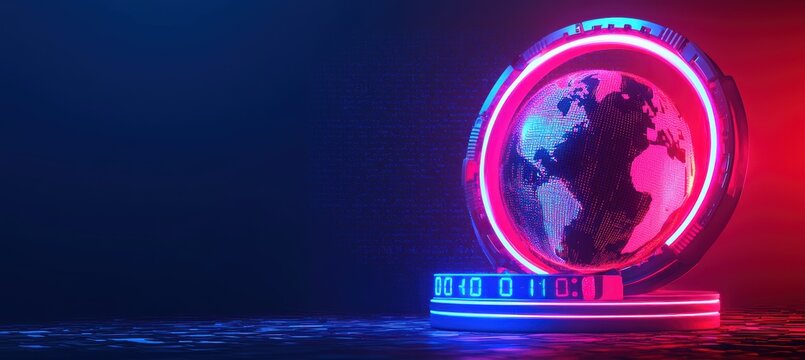 Global Trivia Night Flyer with Neon Text and Countdown Timer for Virtual Event Promotion