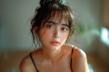 シャワーを浴びた女性