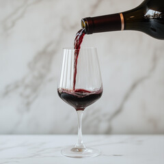 Red wine being poured into a wine glass from a bottle 