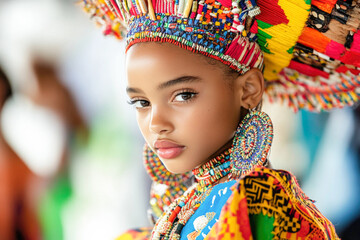 Fototapeta premium Vibrant young african female in traditional colorful beaded attire