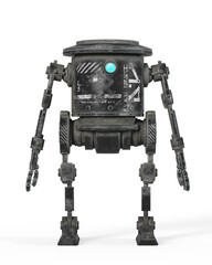 coolest robot is standing up in white background