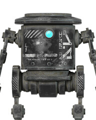 coolest robot is standing up in white background on close up view