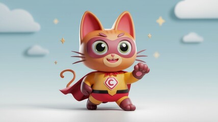 Fototapeta premium Cute Superhero Cat Cartoon Character Generative AI