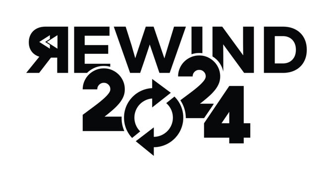 2024 year rewind isolated on black background. Creative design.