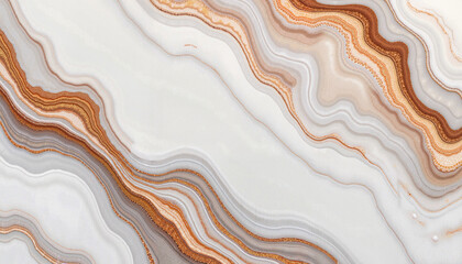 Obraz premium Abstract marble design with flowing patterns in warm earth tones and metallic accents, copy space