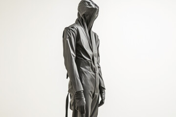 Obraz premium Futuristic design of a gray hooded suit on genderless figure