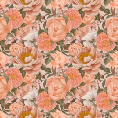 peony seamless pattern watercolor flowers botanical vintage