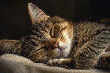 Adorable Tabby Cat Relaxing in a Cozy Position, Isolated with Cute Expression and Paws Outstretched