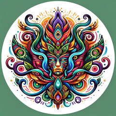 Illustration of Ayahuasca spirit, ancestral medicne. Ritual tribal ancient art.