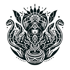 Illustration of Ayahuasca spirit, ancestral medicne. Ritual tribal ancient art.