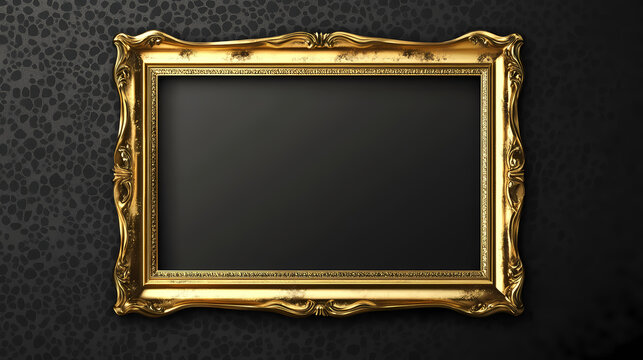 Minimalistic gilded picture frame, 3d golden rectangle frame for photo, png with transparent background. Aureate. Illustration