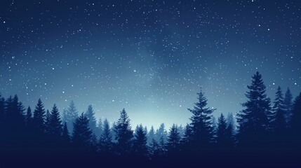 Naklejka premium Starry night sky over a dark forest silhouette.