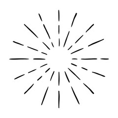 Obraz premium Vector hand drawn illustration of light rays, firework, sunburst. Vintage style element, round frame, isolated on white background.