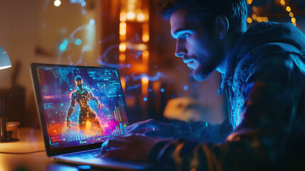 Game Developer Projecting 3D Holographic Game Character Model with Dynamic Animations in a Tech Studio