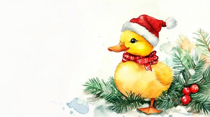 Cute Christmas Duckling: Festive Watercolor Painting