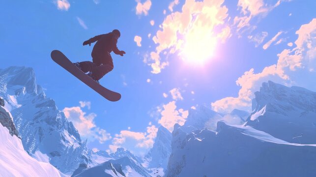 Snowboarder jumping through air with deep blue sky in background