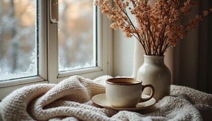 A Cozy Morning Routine With A Cup Of Coffee And A Warm Blanket By The Window