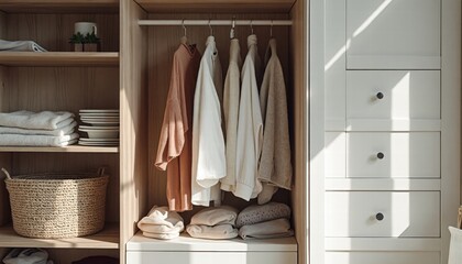  A Minimalist Wardrobe With Neatly Folded Clothes And Accessories