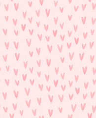 Watercolor Irregular Seamless Vector Pattern with Tiny Hearts on a Light Pink Background. Romantic Endless Print with Watercolor Hearts. Simple Childish Style Valentine's Day Pattern. 