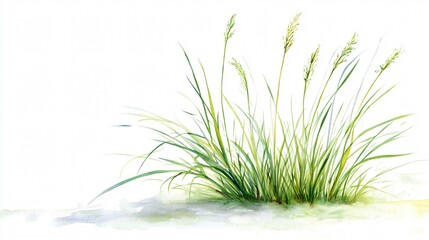 Watercolor Painting of Green Grass: A Botanical Illustration of Nature's Delicate Beauty