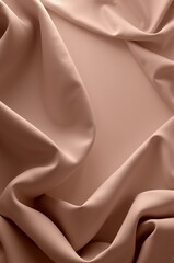 Close-up of brown fabric with soft, wavy folds. Neutral background mocha mousse