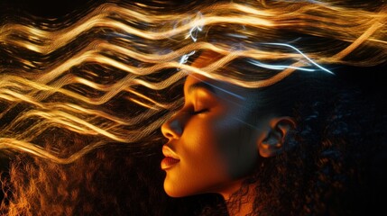 Woman's hair with flowing light.